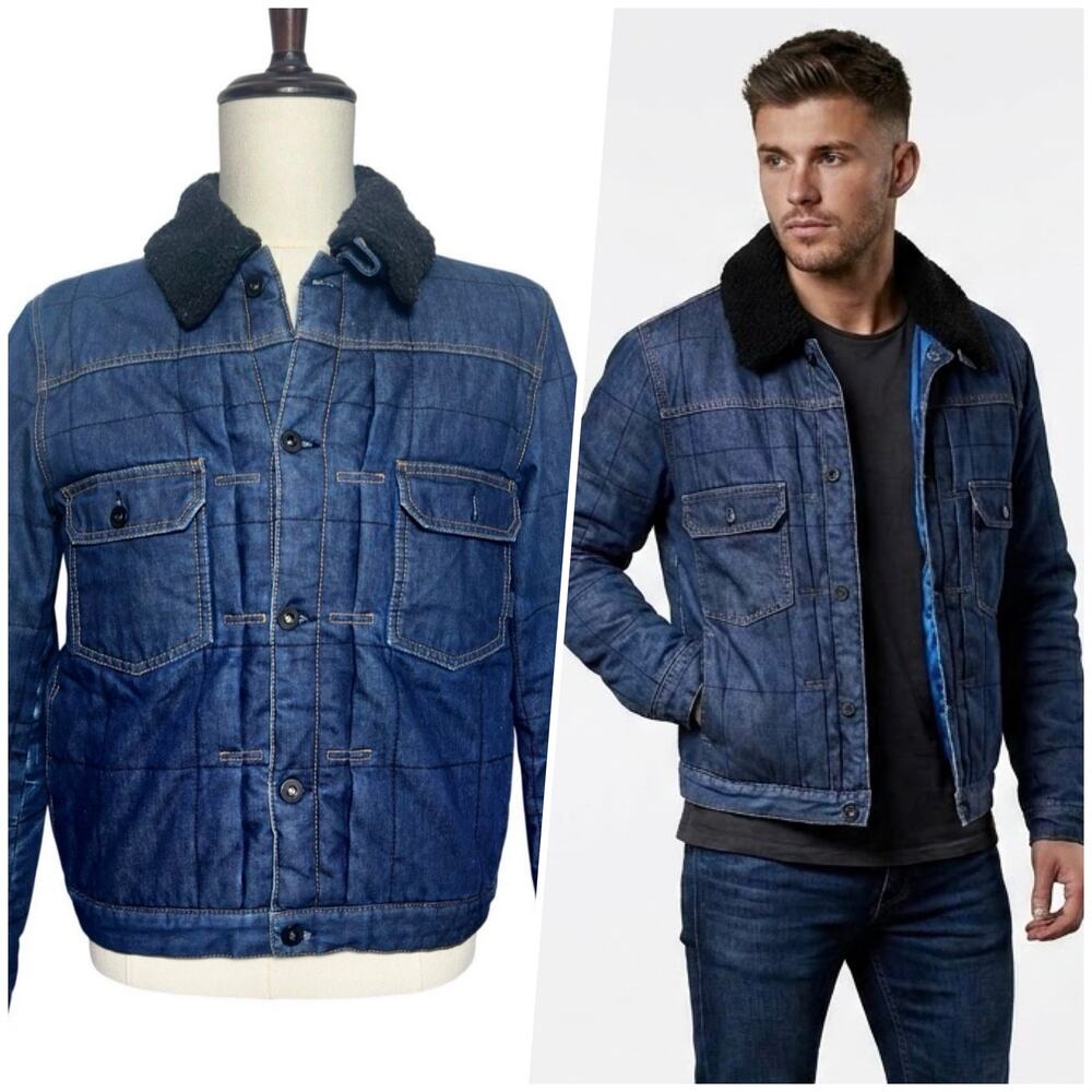 ASOS | Men | Quilted Dark Brushed Denim Shearling Collar Field Jacket | Medium
